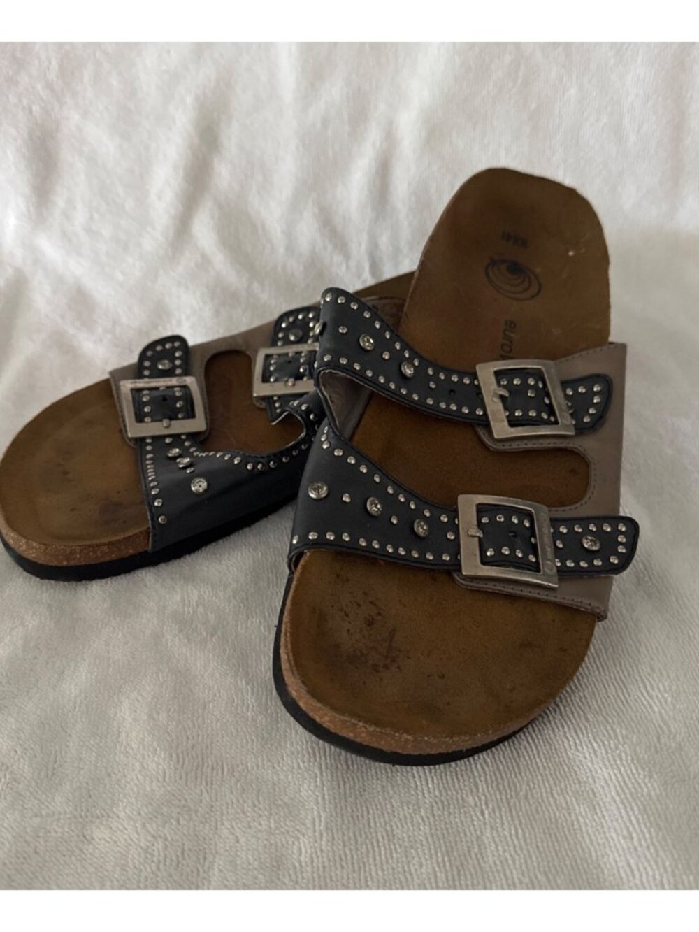 EuroWellness Womens Studded Black Slide Sandals With Buckle Straps Size 10/41 Co